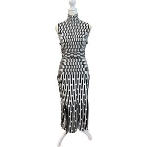 Phelan Broken Basketweave Jacquard Mock neck Dress Black White Sleeveless Size S